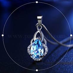 絶妙なティアドロップ真鍮キュービックジルコニアペンダント  ディープスカイブルー  銀色のメッキ  20x10mm&nbsp;ZIRC-EE0001-001P