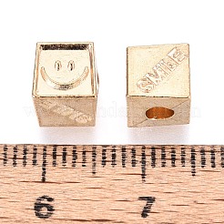 合金ビーズ  笑顔のキューブ  カドミウムフリー＆鉛フリー  ライトゴールド  6.5x6.5x6.5mm  穴：2.8mm&nbsp;PALLOY-T092-61KCG