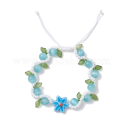 Handmade Porcelain and Cat Eye and Acrylic Beads Braided Bead Bracelets&nbsp;BJEW-TA00700-01