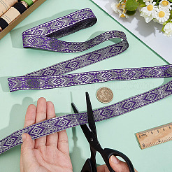 エスニック風刺繍ポリエステルリボン  ジャカードリボン  チロリアンリボン  服飾材料  フラット  パープル  3/4インチ（20mm）  約7.70ヤード（7.04m）/バンドル&nbsp;OCOR-WH0109-042B-01
