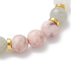 Natural Mashan Jade & White Jade & Labradorite & Pink Zebra Jasper & Alloy Beads Stretch Bracelets for Women&nbsp;BJEW-JB12831