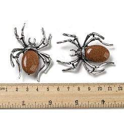 両用アイテム アロイ パヴェ ジェット ラインストーン スパイダー ブローチ  合成ゴールドストーン付き  アンティークシルバー  57.5x41.5x12mm  穴：4.5x4mm&nbsp;JEWB-C026-07A-AS