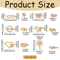 18Pcs 6 Styles Alloy Crystal Rhinestone Links Connector Charms&nbsp;ALRI-YW0001-40