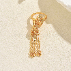 女性用ボヘミアン真鍮指輪  菱形  タッセルリング  18KGP本金メッキ  55x15mm  内径: 16mm~18mm&nbsp;VJ9487