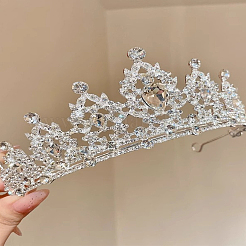 花嫁用亜鉛合金クリスタルラインストーンクラウン1個  銀  140x130x54mm  内径：125mm&nbsp;OHAR-LP0004-38