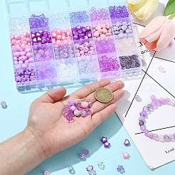 DIY 丸い星の花のアクリルビーズブレスレット作成キット  パープル  7~10x8~10.5x4~8.5mm  穴：1.8~2.5mm&nbsp;DIY-YW0009-95
