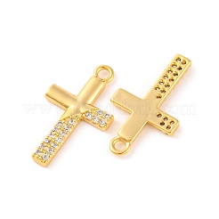 真鍮マイクロパヴェクリアキュービックジルコニアペンダント  クロス  18KGP本金メッキ  18.5x10.7x1.5mm  穴：1.5mm&nbsp;X1-KK-U017-09E-G