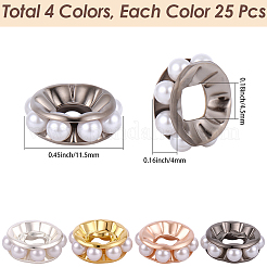 100色のプラスチックスペーサービーズ4個  フラットラウンド  ミックスカラー  11.5x4mm  穴：4.5mm  25個/カラー&nbsp;FIND-SC0021-95