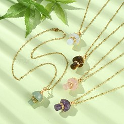 キノコ宝石銅線ラップペンダントネックレス女の子の女性のための  金メッキ 304 ステンレス ケーブル チェーン ネックレス  17.83インチ（45.3cm）&nbsp;NJEW-JN04281