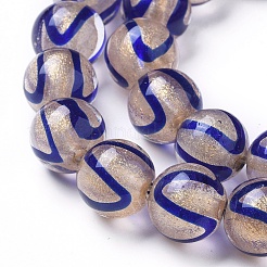 手作りランプワークビーズ連売り  金粉  ラウンド  マリンブルー  12x11~11.5mm  穴：1.6mm  約30個/連  13.1インチ（33.5cm）&nbsp;LAMP-G140-05F