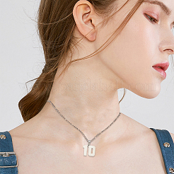 304ステンレススチール製フィガロチェーンナンバーペンダントネックレス1個  長方形のベルベットポーチ1個。  ステンレス鋼色  24.21インチ（61.5cm）  ペンダント：19x19.5mm&nbsp;NJEW-BBC0001-28C-P