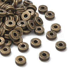 チベットスタイルフラットラウンド合金スペーサービーズ  カドミウムフリー＆鉛フリー  アンティークブロンズ  6x3mm  穴：1.5mm&nbsp;X-TIBEP-S293-070AB-LF