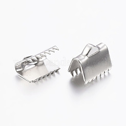 変色しにくい304ステンレススチールリボンカシメエンドパーツ  長方形  ステンレス鋼色  9x10.5mm  穴：1.5x4mm&nbsp;STAS-I071-11P-D