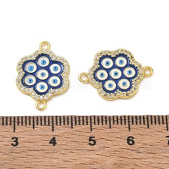 真鍮製マイクロパヴェクリアキュービックジルコニアコネクターチャーム  ナザールボンジュウのリンクが付いた花  エナメル  ブルー  20x14.5x2mm  穴：1.5mm&nbsp;CU-CBA6B6F-08G