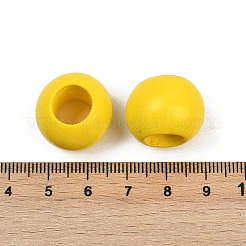スプレー塗装ウッドヨーロッパビーズ  ラウンド  大穴ビーズ  きいろ  19~20mm  穴：9~9.5mm&nbsp;WOOD-F017-05E
