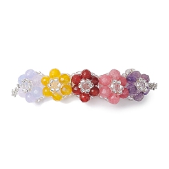Flower Natural White Jade & Agate(Dyed) Beded Bracelets&nbsp;BJEW-MZ00076