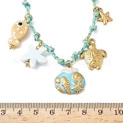 海をテーマにしたヒトデ、魚、カメの甲羅の形をした304ステンレススチールのペンダントネックレス  手作りの陶器  カドミウムフリーと鉛フリー＆ニッケルフリー  ゴールドカラー  17.13インチ（43.5cm）&nbsp;NJEW-D344-03G