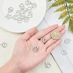 304ステンレススチール製ペットペンダント  手動研磨  犬の足跡  ステンレス鋼色  18x16x1.5mm  穴：1.6mm  20個/箱&nbsp;STAS-UN0007-09P