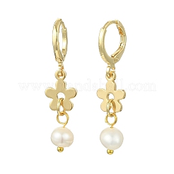 Valentine's Day Natural Pearl & Brass Hoop Earrings&nbsp;EJEW-JE07024