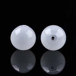 手作り吹きガラスビーズ  ラウンド  ホワイト  16x16mm  穴：1~1.6mm&nbsp;BLOW-T001-32B-09