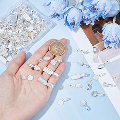 チベットスタイルの合金接着フラットパッドペンダントベイル120個3スタイル  ハート＆リーフ＆長方形  銀  21~26x8~9x1~7mm  穴：6~8x4~5mm&nbsp;TIBEP-SC0001-94
