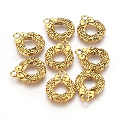 チベットのスタイル合金クリスマスリースペンダント  鉛フリー＆カドミウムフリー  アンティーク黄金  20x16x2mm  穴：2mm&nbsp;LS-X-TIBEP-GC153-AG-RS
