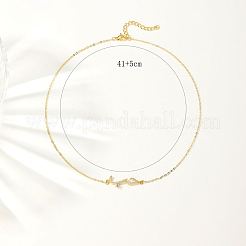 キュービックジルコニアのウェーブペンダントネックレス、ゴールドの真鍮チェーン付き  透明  17.72インチ（45cm）&nbsp;RP3424-2