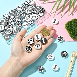 60Pcs 6 Styles Dog Bone Print Wooden European Beads&nbsp;WOOD-CJ0002-39