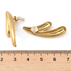 女性用304ステンレススチールスタッドピアス  鹿の角  ゴールドカラー  34x13mm&nbsp;EJEW-K302-07G
