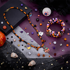 ハロウィンテーマのDIYファインディングキット  合成ターコイズ、鉄、アクリル、樹脂、ガラス、ポリマー粘土ビーズを含む  合金エナメルペンダントと留め金  ミックスカラー  12x6mm  穴：1.2mm&nbsp;DIY-PH0032-01