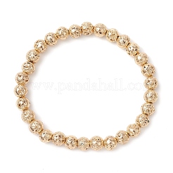 Electroplated Natural Lava Rock Round Beads Stretch Bracelets for Women Men&nbsp;BJEW-JB11982-02