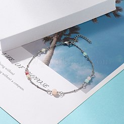Natural Dyed White Jade & Malaysia Jade Anklets for Women&nbsp;AJEW-AN00476-02