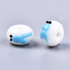 手作りのでこぼこランプワークビーズ  金魚のそろばん  ライトスカイブルー  14~15x12~13x8~9mm  穴：2mm&nbsp;LAMP-S194-004B