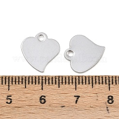 変色しにくいハート 201 ステンレススチール ブランク タグ チャーム  ステンレス鋼色  12.5x12x1mm  穴：2mm&nbsp;STAS-R071-11
