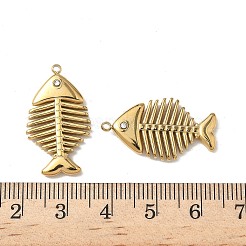 304ステンレススチールラインストーンペンダントイオンプレーティング（IP）  魚の骨  18KGP本金メッキ  26x15x4mm  穴：1.5mm&nbsp;STAS-V015-02G