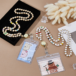 2Pcs 2 Colors Wood Beaded Retractable Badge Reel with Chains&nbsp;HJEW-FH00205