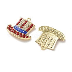 独立記念日合金エナメルペンダント  クリスタルラインストーン付き  ゴールドカラー  帽子  23x23.5x3mm  穴：1.8mm&nbsp;X1-ENAM-I069-01G-02