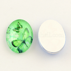 Oval Butterfly Pattern Glass Cabochons for DIY Projects&nbsp;GGLA-Q040-18x13-M16
