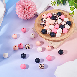 50Pcs 5 Colors Silicone Beads Loose Silicone Beads Kit Leopard Print Silicone Beads for Keychain Making Bracelet Necklace&nbsp;SIL-TA0003-35A