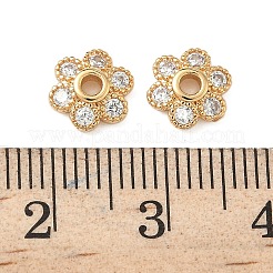 真鍮製マイクロパヴェクリアキュービックジルコニアビーズキャップ  花  18KGP本金メッキ  7.5x2.5mm  穴：1.8mm&nbsp;KK-S350-12G