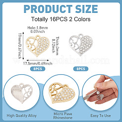 16Pcs 2 Colors Rack Plating Alloy Micro Pave Rhinestone Pendants&nbsp;FIND-TA0010-15