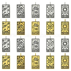 15pcs5スタイルチベットスタイルアロイペンダント  タロット模様の長方形  アンティーク黄金  26x13x2mm  穴：2mm  3個/スタイル&nbsp;TIBEP-YW0001-76AG