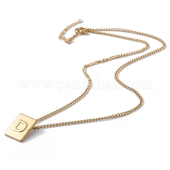 Stainless Steel Initial Letter Rectangle Pendant Necklace for Men Women&nbsp;LS-NJEW-E090-01G-04