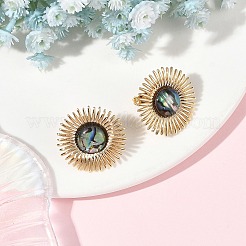 女性用パウア貝と真鍮のスタッドピアス  花  ゴールドカラー  24.5mm  3のペア/セット&nbsp;EJEW-JE07473