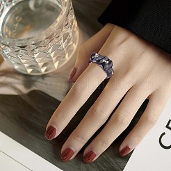 グリッター エナメル ツイスト ウェーブ オープン カフ リング  女性のための真鍮の広い分厚いリング  ブラック  usサイズ6 1/4(16.7mm)&nbsp;JR923A