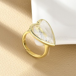 ハート真鍮天然水晶指輪  長持ちメッキ  20x18mm  内径：18mm&nbsp;RJEW-D304-01G-F
