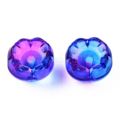 透明なスプレー塗装ガラスビーズ  ツートン  花  ブルー  9x13x13mm  穴：1.6mm&nbsp;X-GLAA-N035-032-G01