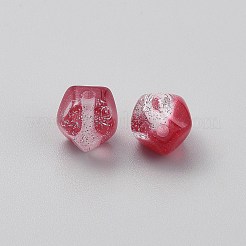 透明樹脂ビーズ  ナゲット  多面カット  シルバーグリッターパウダーで  暗赤色  10x10x10mm  穴：1.8mm&nbsp;RESI-CJC0816-001I