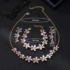 Flower Brass Enamel Pendant Necklace & Stud Dangle Earring & Link Bracelet&nbsp;FS-WG6CF2D-03