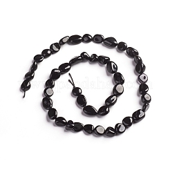 天然石ブラックトルマリンビーズ連売り  タンブルストーン  ナゲット  6.5~9.5x5.5~7.5x3.5~5.5mm  穴：0.8mm  約50個/連  15.67インチ（39.8cm）&nbsp;G-D0002-B39